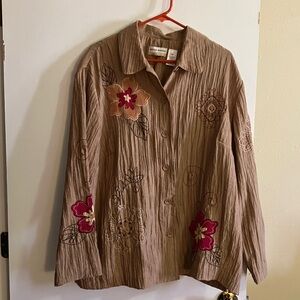 Alfred Dunner Tan Floral Embroidered Blazer